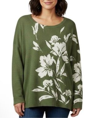 Joie Olive & Cream Floral Crewneck Longsleeve Casual Sweater